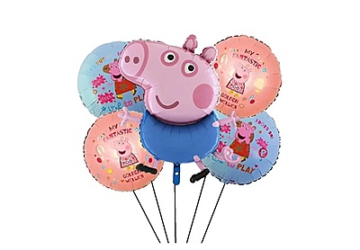 George Pig Theme Foil Balloons - (Pack of 5)