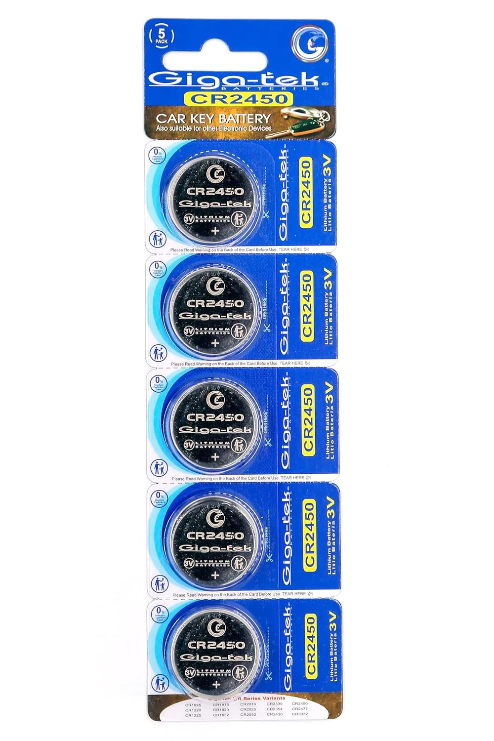 Giga-tek CR2450 3V Lithium Button cell battery Pack of 5 Giga-tek CR2450 3V Lithium Button cell battery Pack of 5