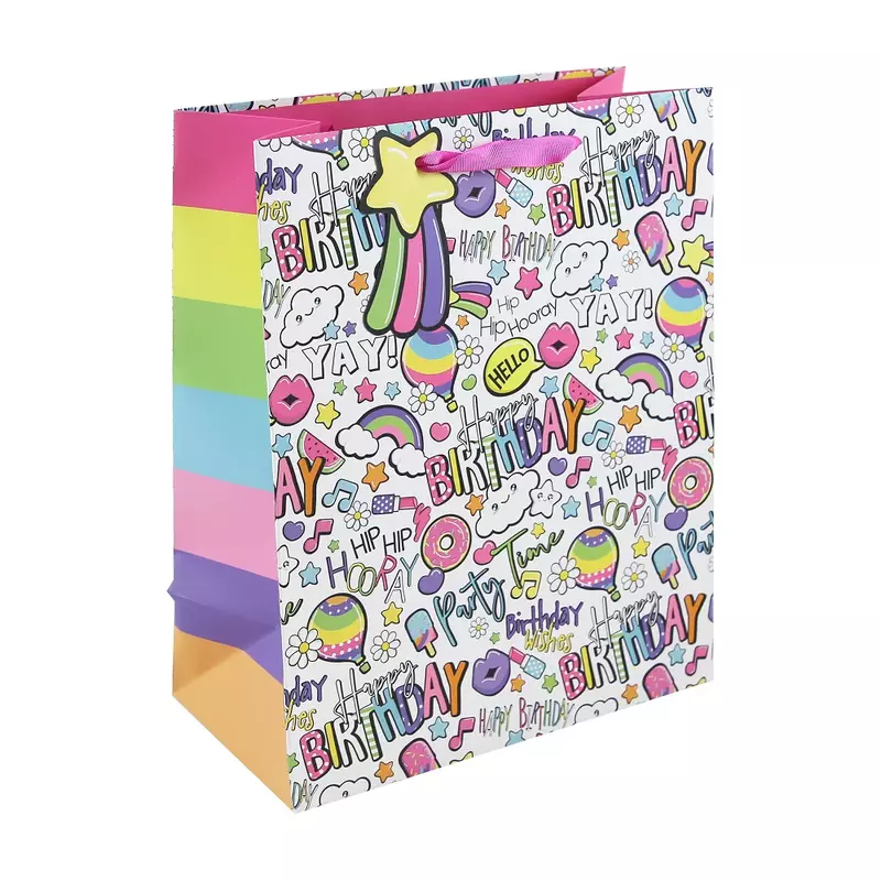 Girly Happy Birthday Text Gift Bag - Large