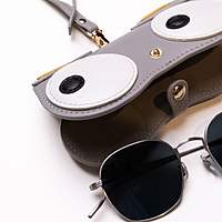 Glass Case Leather Gray Cross-eyed Cat