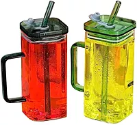 Shine Max high Borosilicate Glass Tumbler with Straw and Lid - 380 ML
