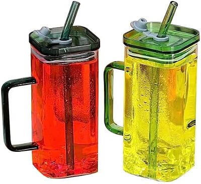 Shine Max high Borosilicate Glass Tumbler with Straw and Lid - 380 ML