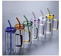 Shine Max high Borosilicate Glass Tumbler with Straw and Lid - 380 ML