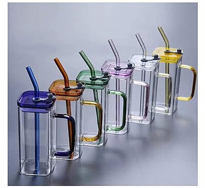 Shine Max high Borosilicate Glass Tumbler with Straw and Lid - 380 ML