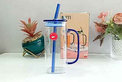 Shine Max high Borosilicate Glass Tumbler with Straw and Lid - 380 ML