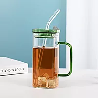 Shine Max high Borosilicate Glass Tumbler with Straw and Lid - 380 ML