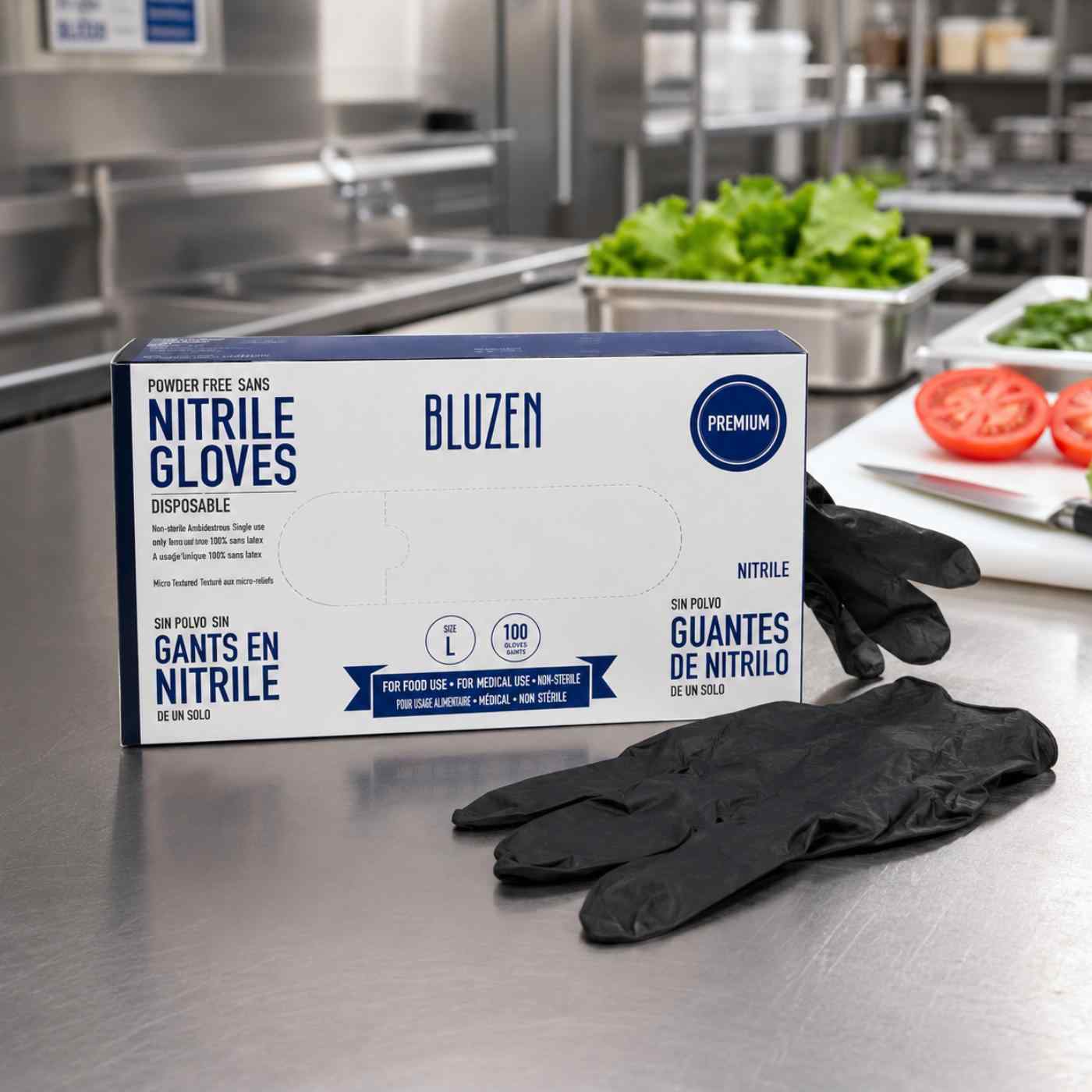 Gloves Nitrile L Blk 3mil Noble/Bluzen 10/100
