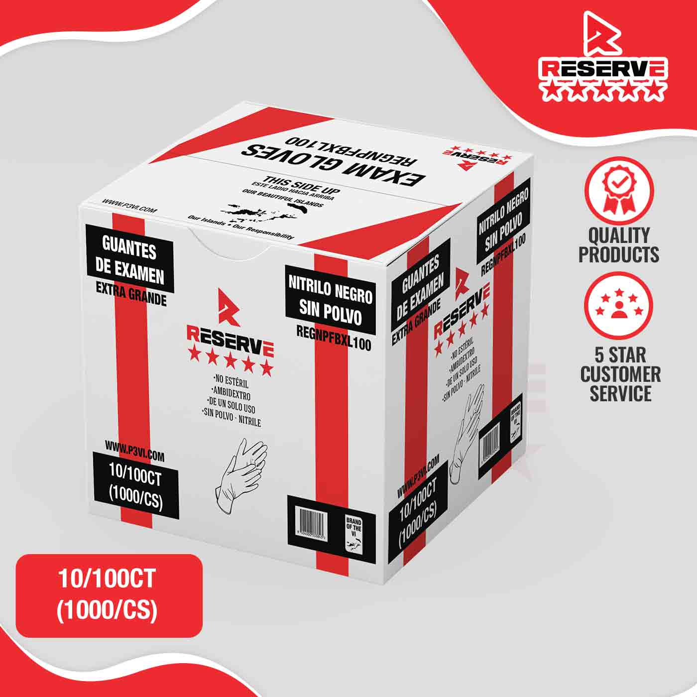 Gloves Nitrile XL Black 3.9 mil Reserve 10/100