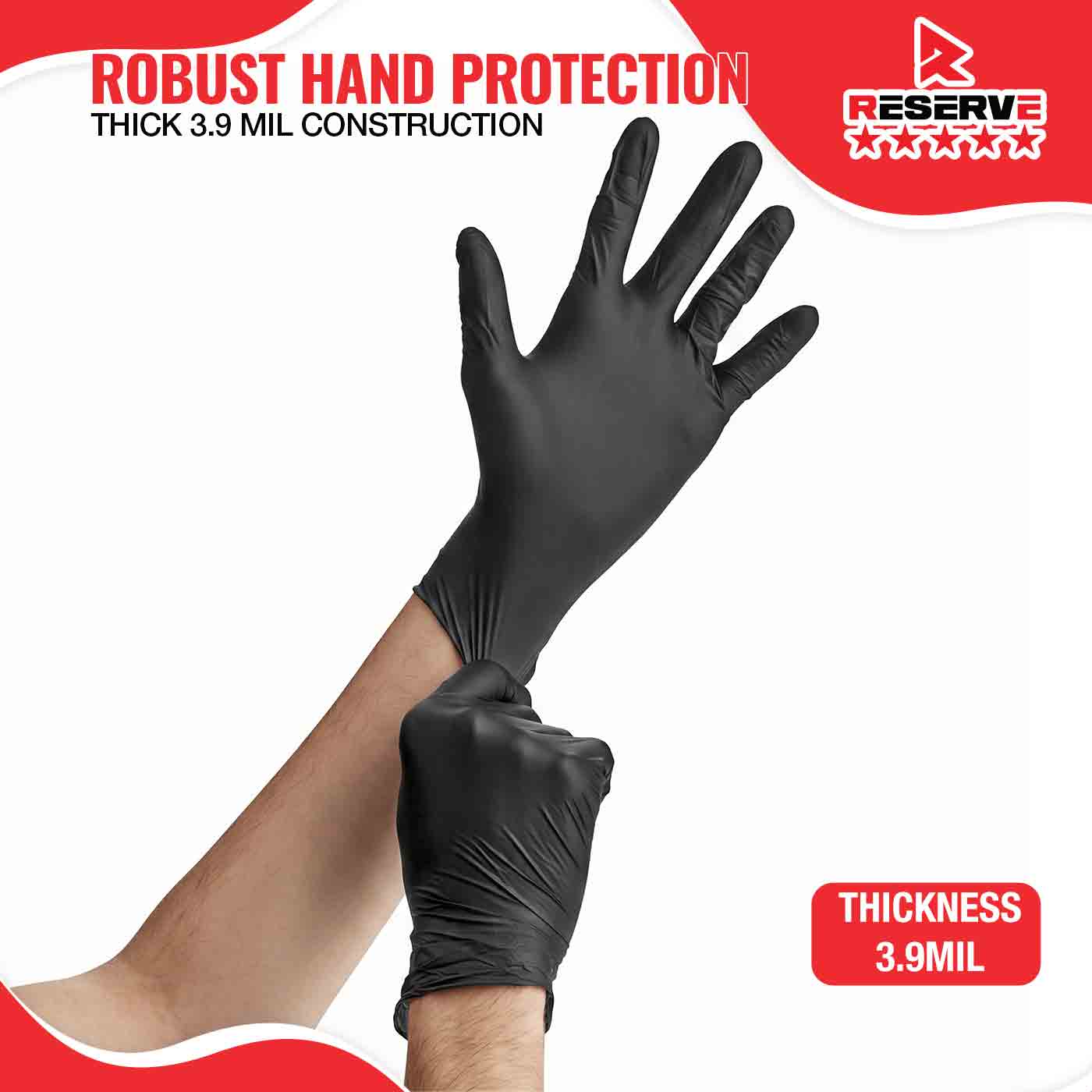 Gloves Nitrile XL Black 3.9 mil Reserve 10/100