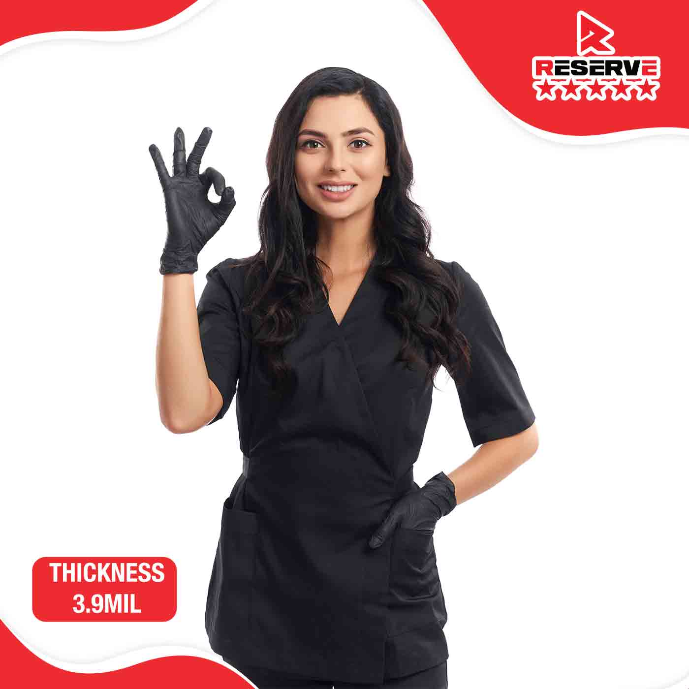 Gloves Nitrile XL Black 3.9 mil Reserve 10/100