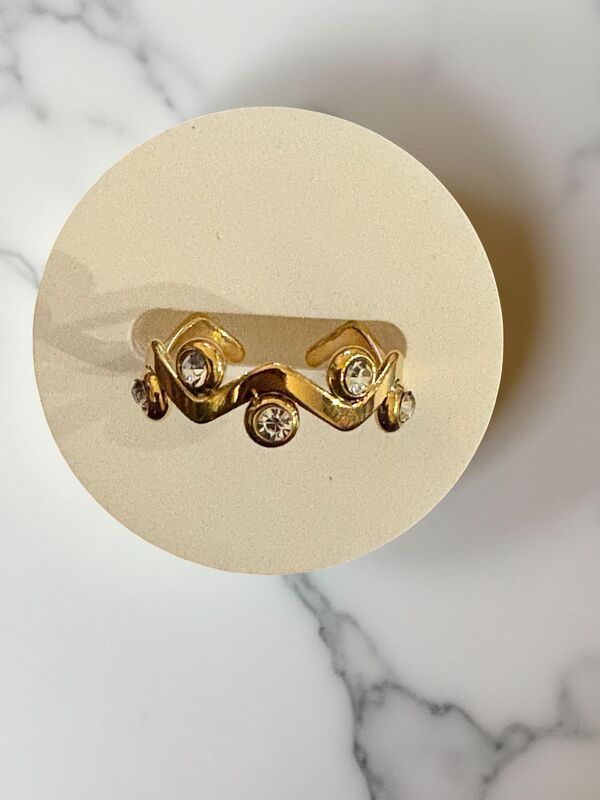 Gold Wavy Stacking Ring with Crystal Accents