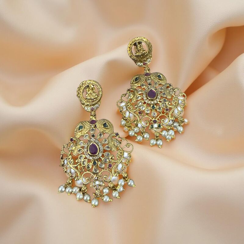 Kundan Chandbalis with Lakshmi motif