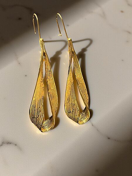 Long Gold-Tone Swirl Drop Earrings