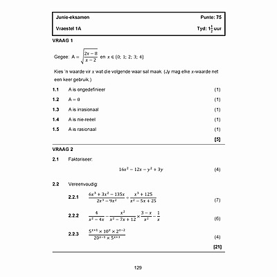 Grade 10 Maths 4 Africa Exam Book Afrikaans, equations and inequalities
