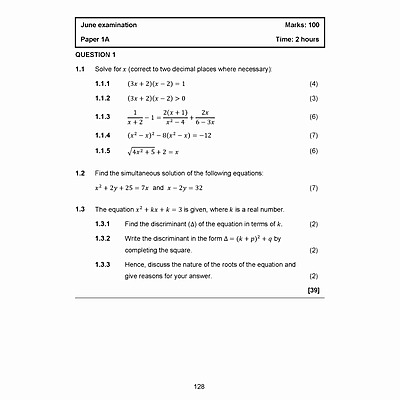 Grade 11 Maths 4 Africa Exam Book English, trigonometric equations and surds