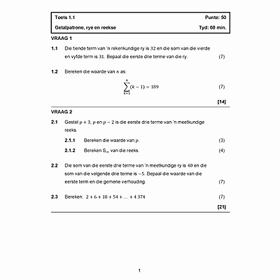 Grade 12 CAPS Maths Exam Book Afrikaans, sequences with diagrams