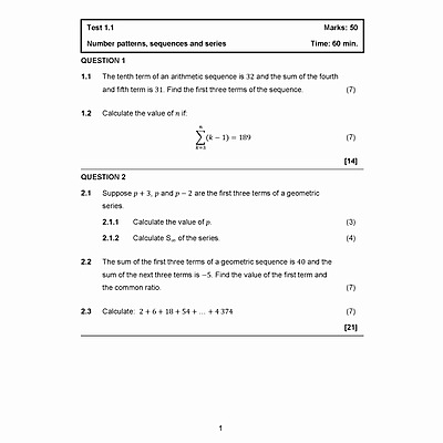Grade 12 CAPS Maths Exam Book English, sequences and sigma notation