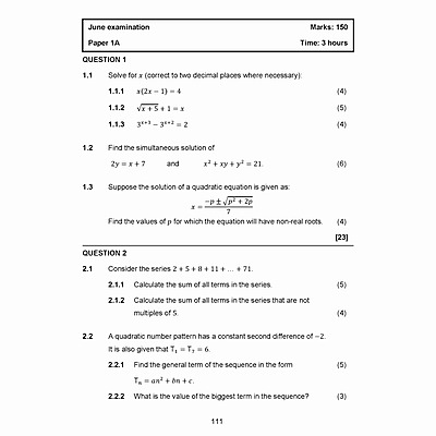 Grade 12 Maths 4 Africa Exam Book English, functions, graphs, derivatives
