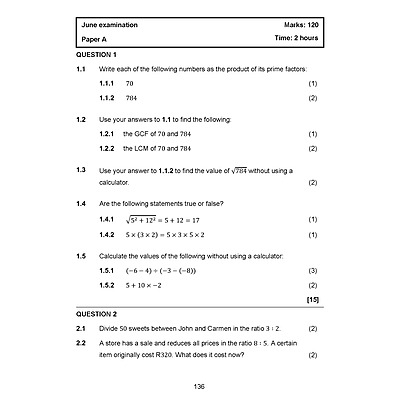 Grade 8 Maths 4 Africa Exam Book English, quadratic equations and graphs