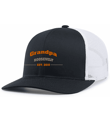 Custom “Grandpa Est.” Embroidered Trucker Cap – Richardson 112 Snapback (Black & White)