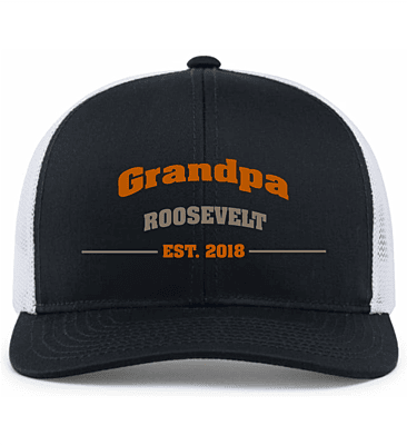Custom “Grandpa Est.” Embroidered Trucker Cap – Richardson 112 Snapback (Black & White)