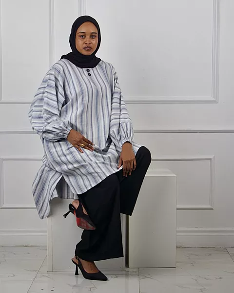 blue striped tunic top