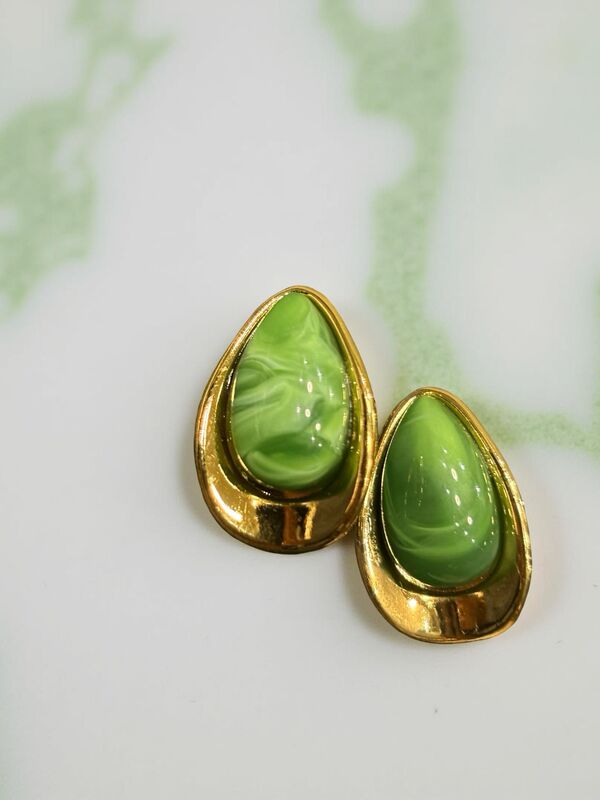 Green Marbled Teardrop Earrings