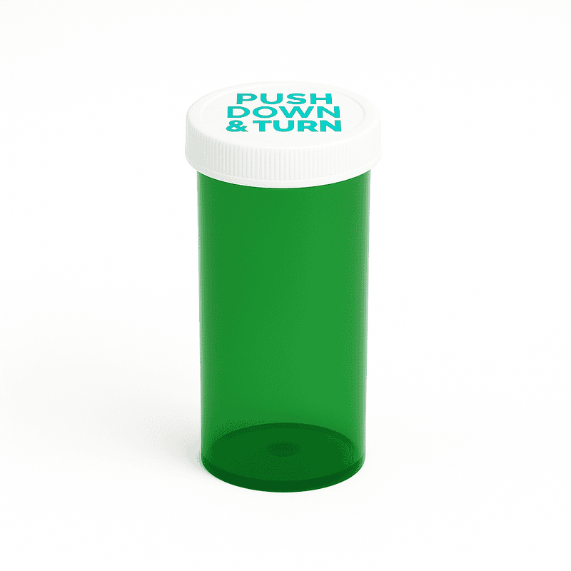 Green Push-N-Turn ScriptPro Compatible Vials 20 Dram-180 Vials/Case