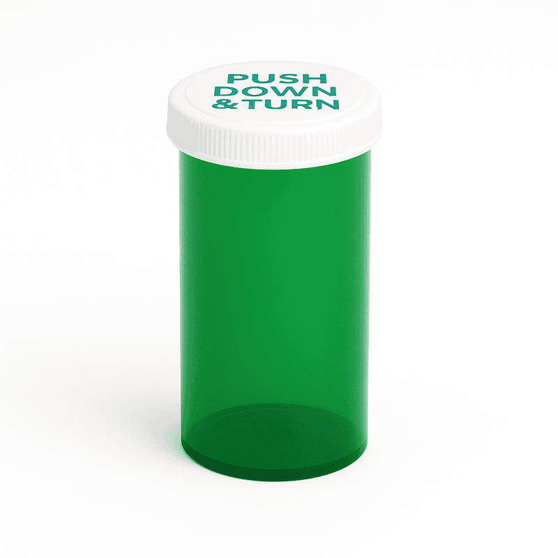 Green Push-N-Turn ScriptPro Compatible Vials 30 Dram-150 Vials/Case