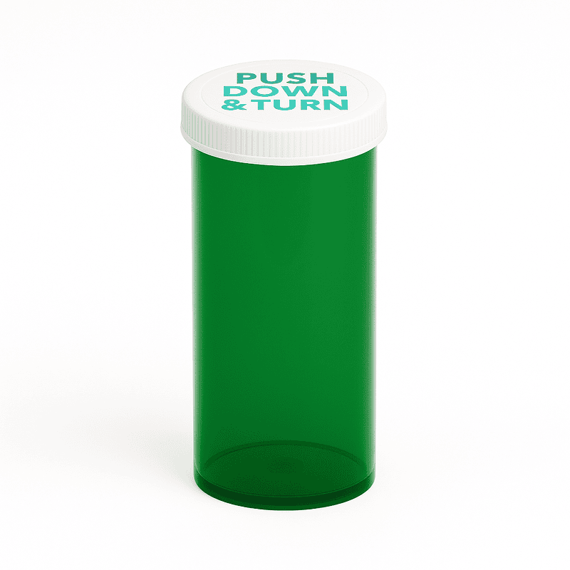 Green Push-N-Turn ScriptPro Compatible Vials 40 Dram-120 Vials/Case