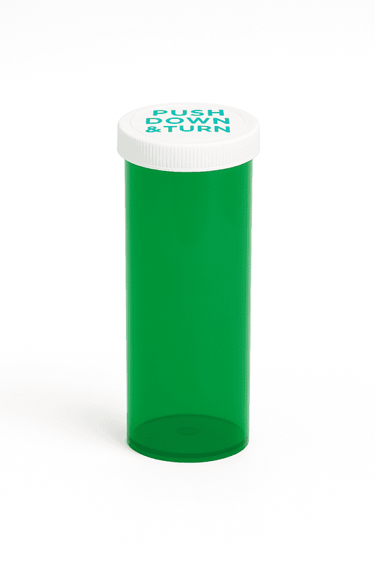 Green Push-N-Turn ScriptPro Compatible Vials 60 Dram-98 Vials/Case