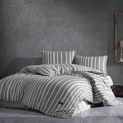 Dark Grey Bedding Set with Light Grey Stripes - Queen