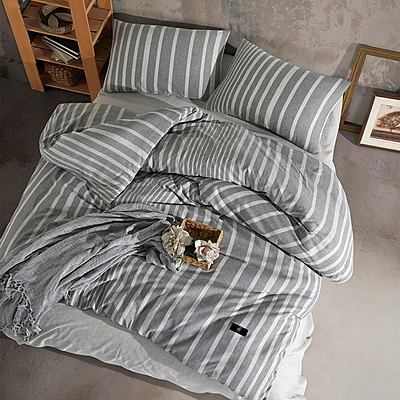 Dark Grey Bedding Set with Light Grey Stripes - King