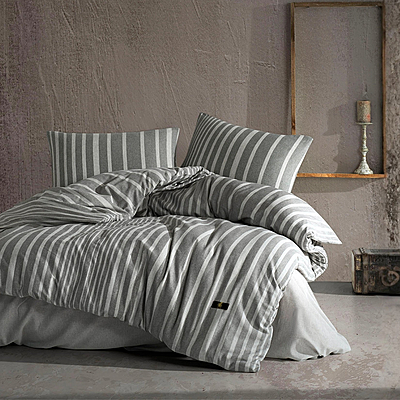 Dark Grey Bedding Set with Light Grey Stripes - King