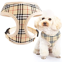 Luxury Checkered Dog Vest Harness – Soft Adjustable Small Dog Harness