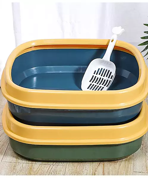 Open Cat Litter Tray with High Rim & Scoop