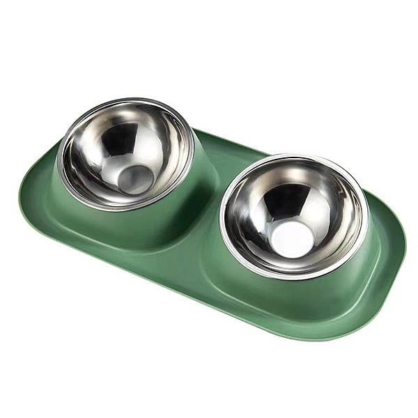 Silicone - Double Stainless Steel Pet Feeding Bowl Set