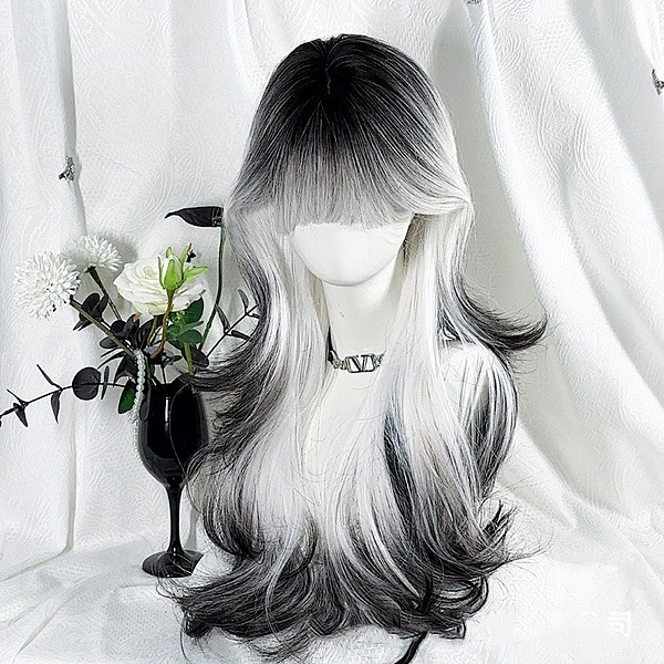Wig 60cm - Curly Black & White Ombre