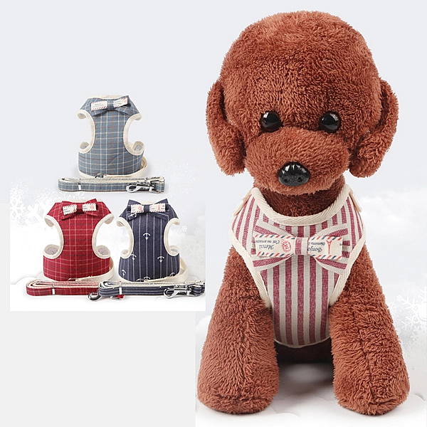 Bow Tie Dog Harness Vest – Stylish Plaid Design
