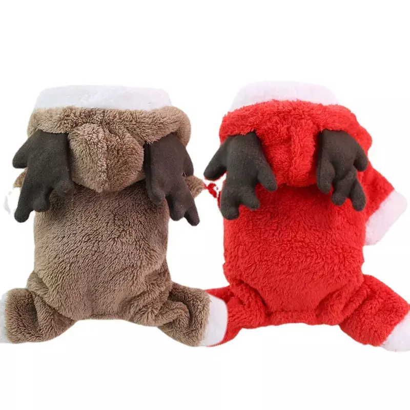 Christmas Reindeer Fleece Dog Hoodie – Warm Winter Pet Costume with Antlers