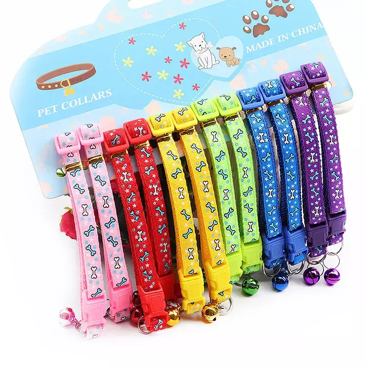 Colorful Pet  Cat Small Dog Print Adjustable Collar Bell Positioning Footprint Collar Cat Necklace