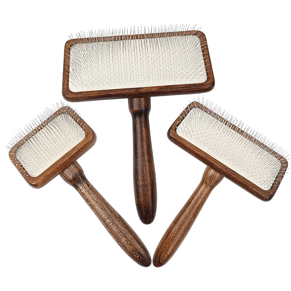 Professional Slicker Pin Brush – Wooden Handle Pet Grooming Tool