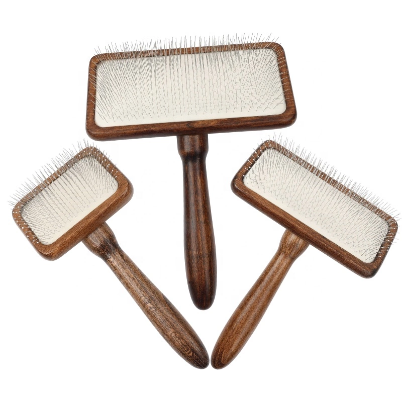 Professional Slicker Pin Brush – Wooden Handle Pet Grooming Tool