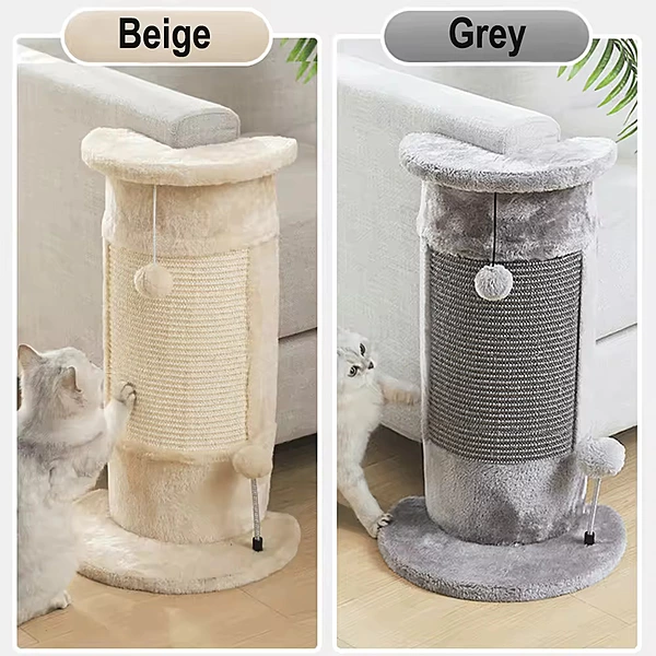 Interactive Cat Scratching Post Tower with Plush Base & Hanging Toys