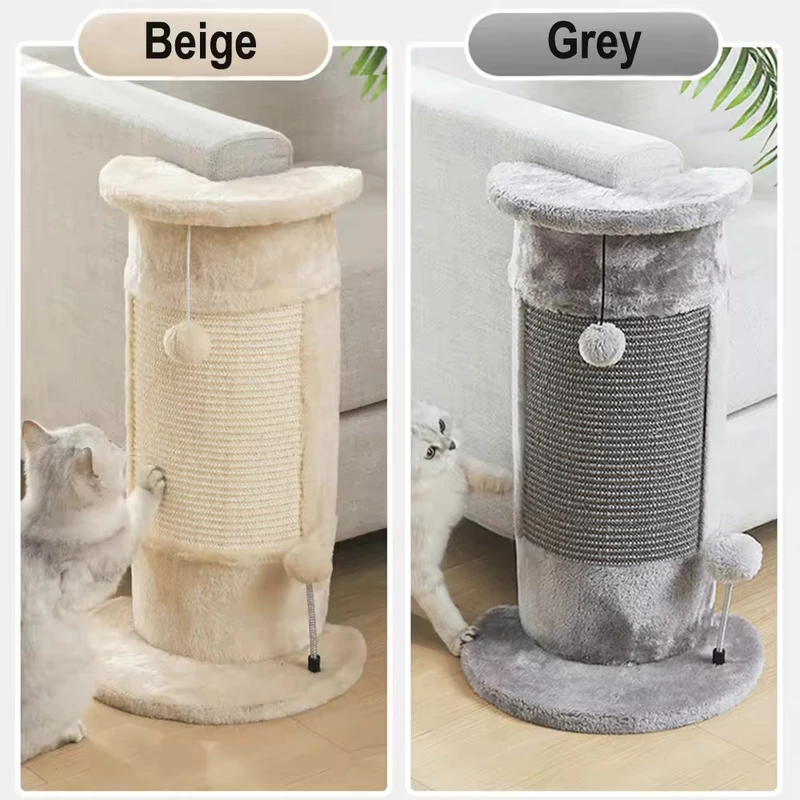 Interactive Cat Scratching Post Tower with Plush Base & Hanging Toys