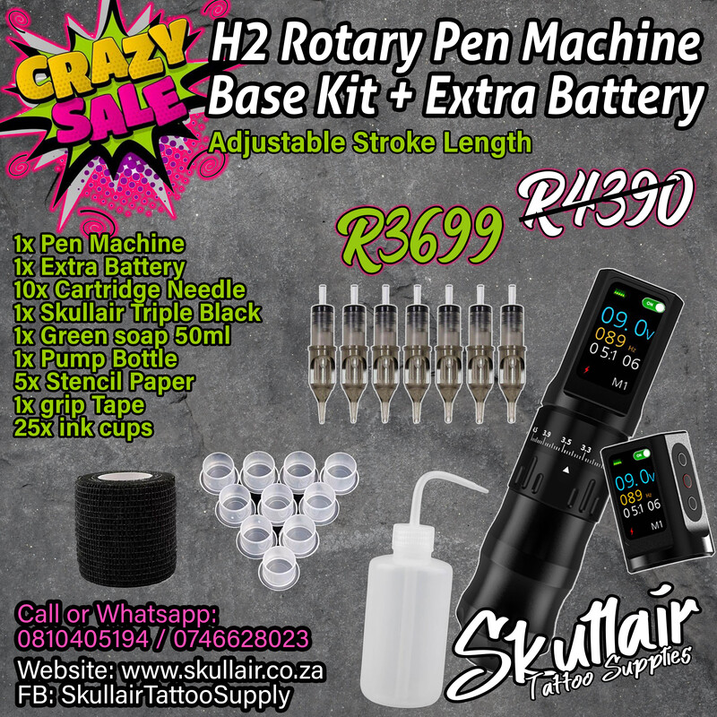 H2 Adjustable Stroke Length Wireless Tattoo Pen Base Kit H2 Adjustable Stroke Length Wireless Tattoo Pen Base Kit