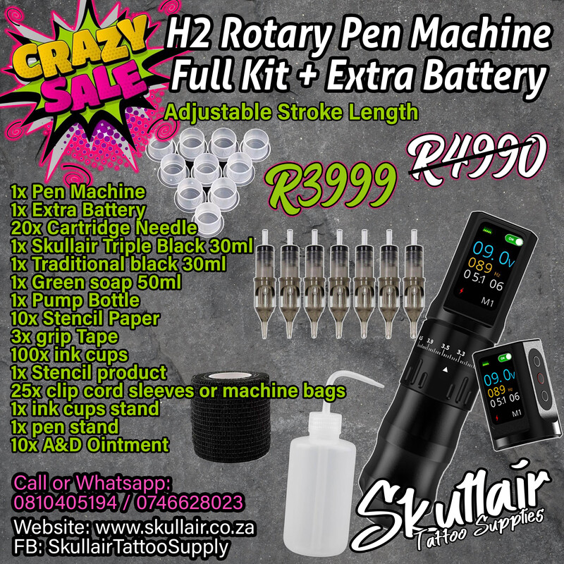 H2 Adjustable Stroke Length Wireless Tattoo Pen Full Kit H2 Adjustable Stroke Length Wireless Tattoo Pen Full Kit
