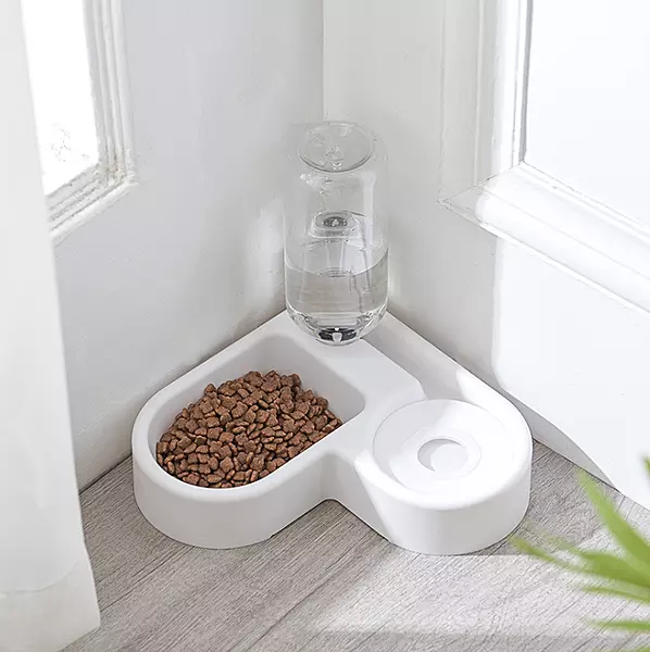 Corner Pet Food Bowl with Automatic Water Dispenser