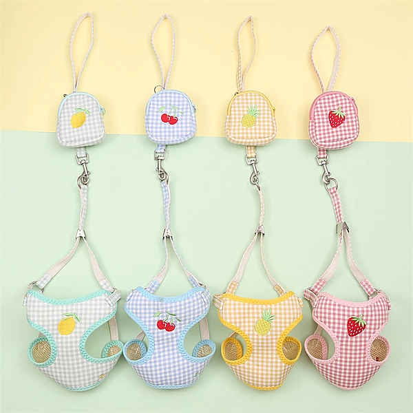 Cute Fruit Cat Harness & Leash Set with Mini Pouch – Soft Breathable Vest