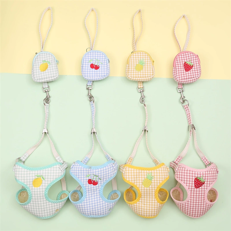 Cute Fruit Cat Harness & Leash Set with Mini Pouch – Soft Breathable Vest